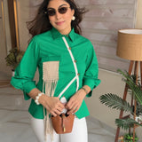 Macramé Pocket Shirt (Emerald Green)